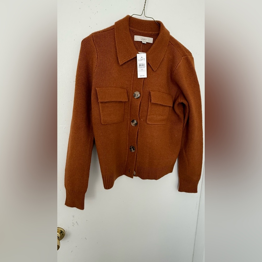 NWT Loft Collared Pocket Sweater Jacket 
Burnt Orange XS
